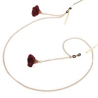 Gold-colored metal non-slip chain, with a red flower pendant, for glasses and masks GL002