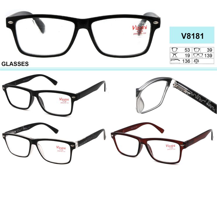 Corrective plastic frame eyeglasses VIZZINI V8181, dioptries from +1.00 to +4.00 (0.25 step), -1.00 to-4.00 (step 0.5)