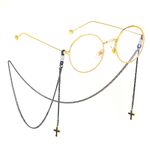 Black-colored metal non-slip chain, with pendant cross, for glasses and masks GL370