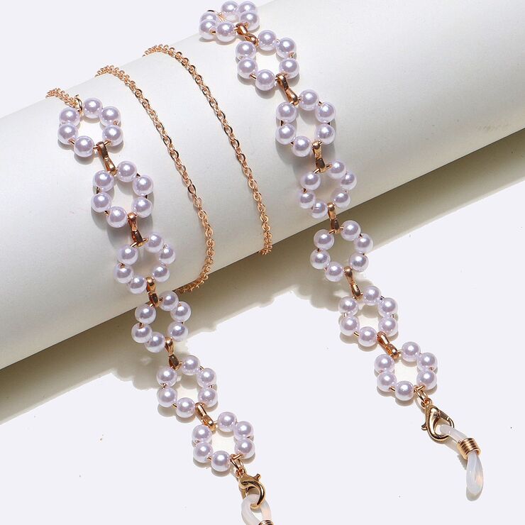Gold-colored metal non-slip chain, with pearl, for glasses and masks GL1393