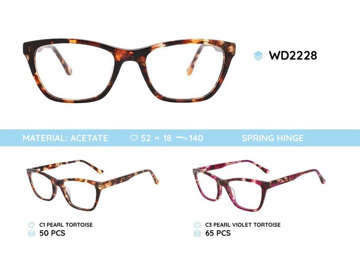 Plastic acetate eyeglasses frame for women with spring hinges WD2228