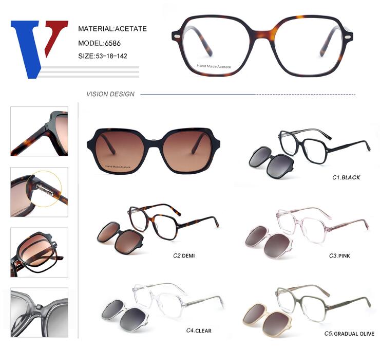 Plastic acetate frame with spring hinges + polarizing sun protection clip-on 6586-DA