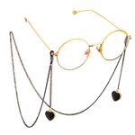 Black-colored metal non-slip chain, with pendant crystal heart, for glasses and masks GL602