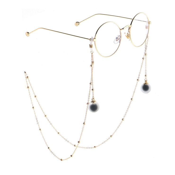 Gold-colored metal non-slip chain, with beads and black balls, for glasses and masks GL787