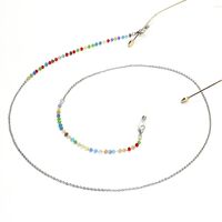 Silver-colored metal non-slip chain, with colorful crystal, for glasses and masks GS035