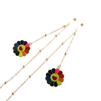 Gold-colored metal non-slip chain, with pendant sunflower and beads, for glasses and masks GL812