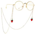 Gold-colored metal non-slip chain, with strawberries, for glasses and masks GL013