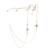 Gold-colored metal non-slip chain, with white pearl flower, for glasses and masks GL929