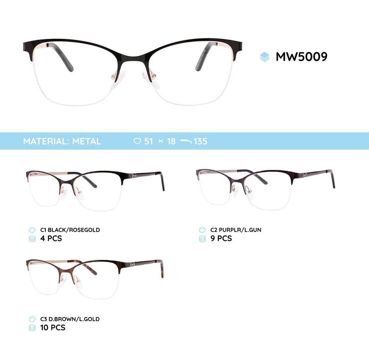 Оправа для очков металлическая женская полуободковая MW5009