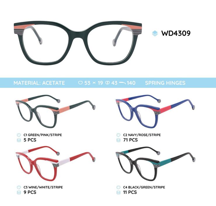 Plastic acetate eyeglasses frame for women with spring hinges WD4309