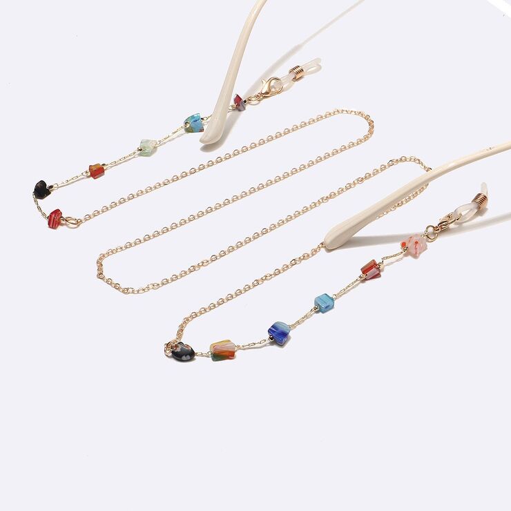Gold-colored metal non-slip chain, with glass beads, for glasses and masks GL1468