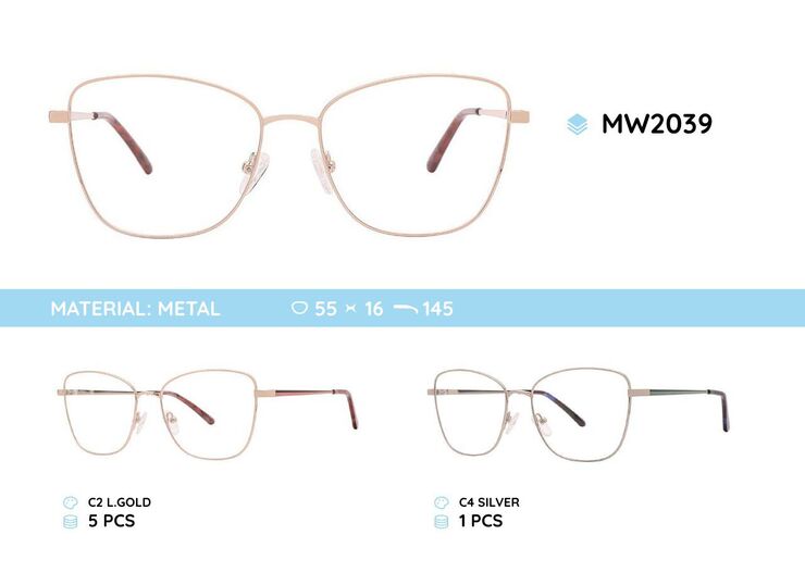 Metal women's frames for glasses, with spring hinges MW2039