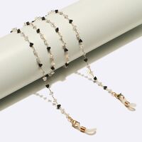 Gold-colored metal non-slip chain, with black and white triangle crystal, for glasses and masks GL1639