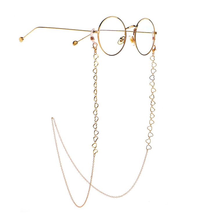 Gold-colored metal non-slip chain, with hollow heart, for glasses and masks GL999