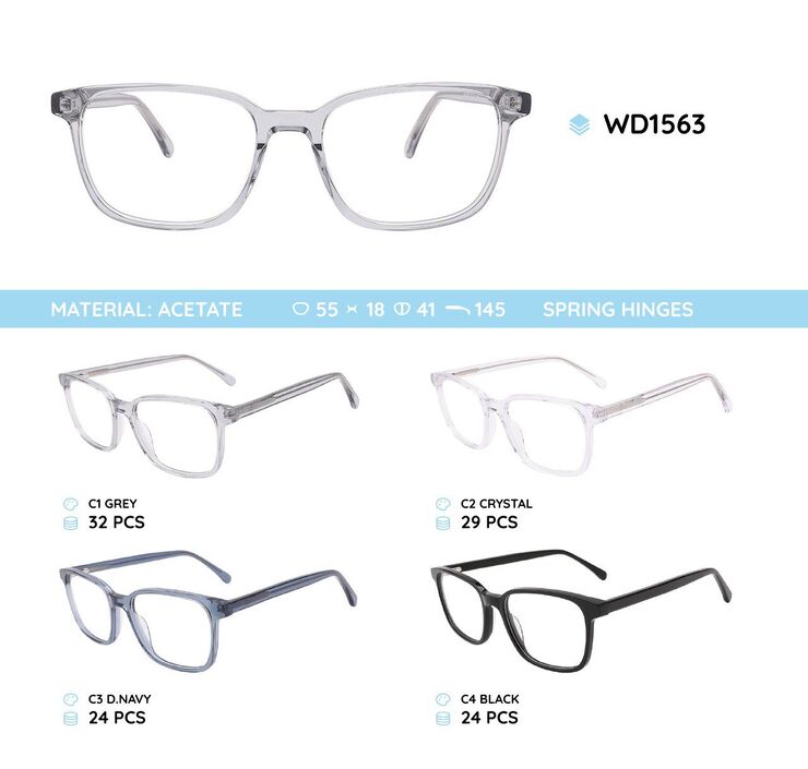 Plastic acetate eyeglasses frame with spring hinges WD1563