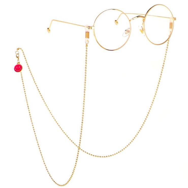 Metal non-slip chain, with red smiley face, for glasses and masks GL073-1