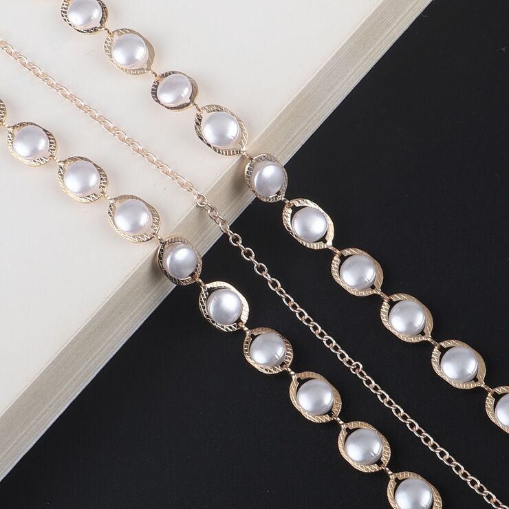 Gold-colored metal non-slip chain, with pearl, for glasses and masks GL748
