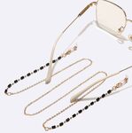 Gold-colored metal non-slip chain, with restangular black crystal, for glasses and masks GL1477
