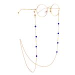 Gold-colored metal non-slip chain, with blue eye beads, for glasses and masks GL875