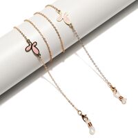 Gold-colored metal non-slip chain, with pink butterfly, for glasses and masks GL1513
