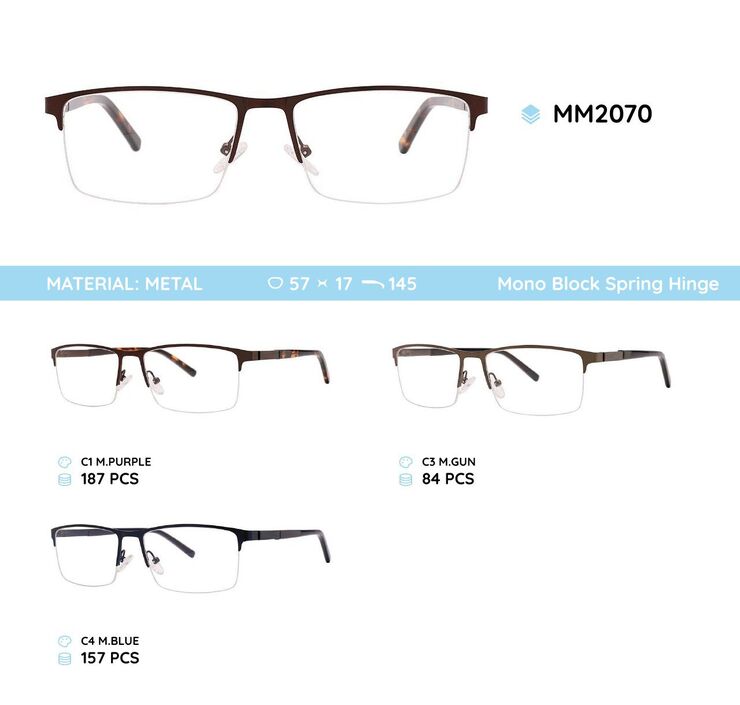 Metal men's frames for glasses with spring hinges MM2070