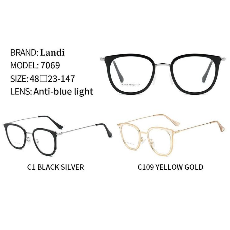 Protective metal + TR90 glasses with anti-blue light lenses Landi LD7069