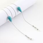Silver-colored metal non-slip chain, with turquoise bead, for glasses and masks GL1007