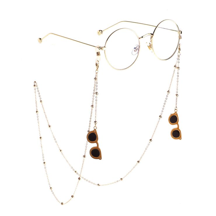 Gold-colored metal non-slip chain, with sunglasses and beads, for glasses and masks GL774