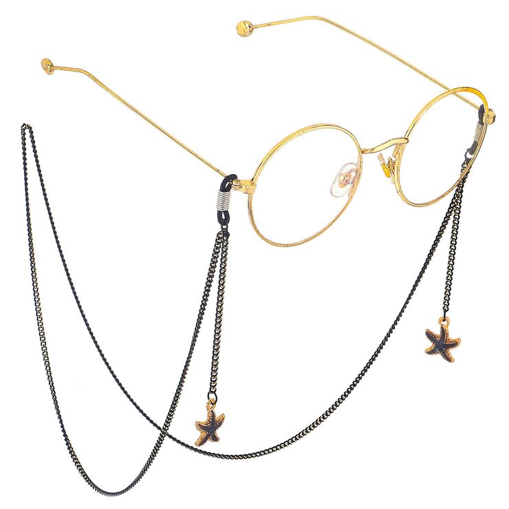 Black-colored metal non-slip chain, with pendant starfish, for glasses and masks GL677