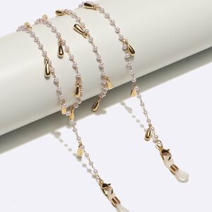 Gold-colored metal non-slip chain, with pearl and beads water drop, for glasses and masks GL1697
