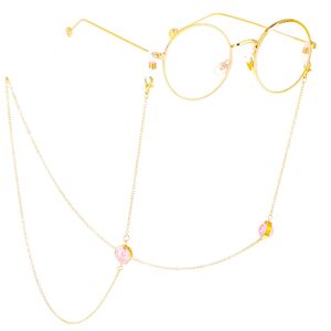 Metal non-slip chain, with pink cracked beads, for glasses and masks GL389