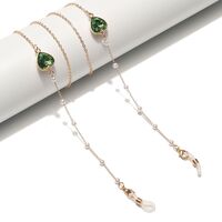 Gold-colored metal non-slip chain, with crystal heart and pearl, for glasses and masks GL1505