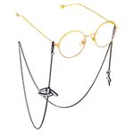 Black-colored metal non-slip chain, with pendant  hieroglyph, for glasses and masks GL739