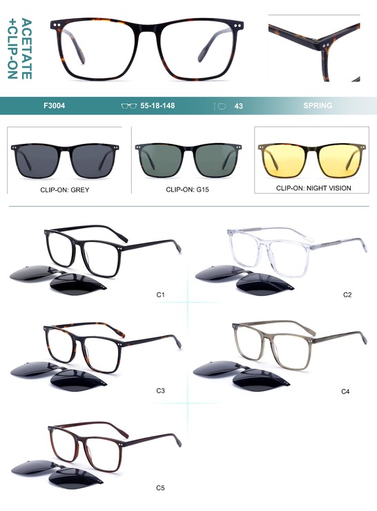 Оправа пластиковая из материала ацетат + насадка солнцезащитная (клипон) Big City F3004S