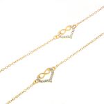 Gold-colored metal non-slip chain, with heart with rhinestone, for glasses and masks GL258