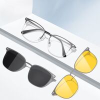 Оправа металлическая с защитой от синего света + 2 магнитные солнцезащитные насадки (клипон) 7655-GT