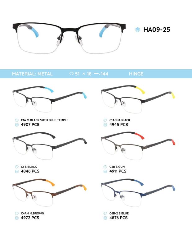 Metal frame with temples made of TR-90 material with a bendable tip HA09-25