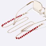 Gold-colored metal non-slip chain, with red crystal, for glasses and masks GL1482