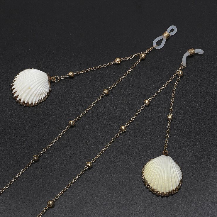 Металлическая нескользящая цепочка золотого цвета, с ракушкой и бусинами, для очков и масок GL662