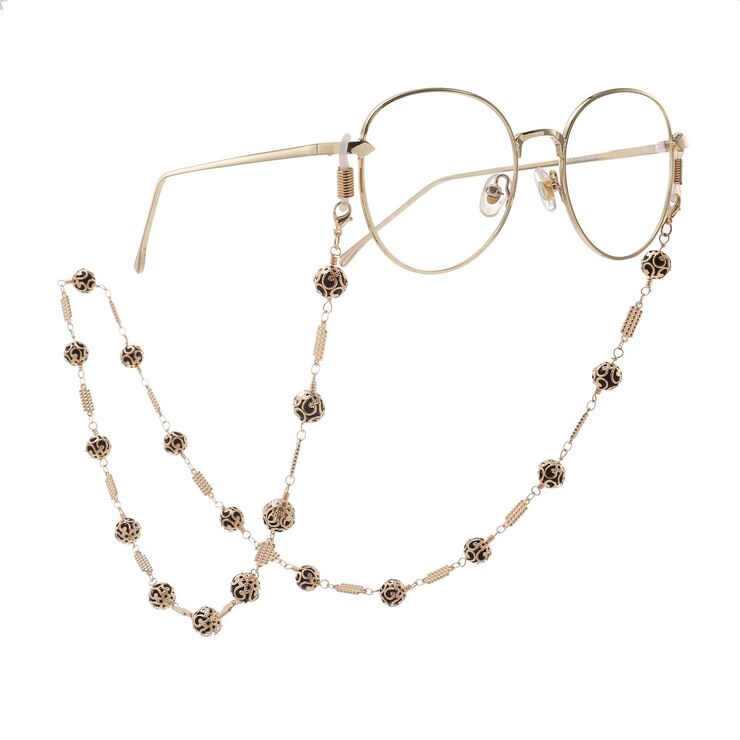 Metal non-slip chain, gold with ball and bead, for glasses and masks GA084