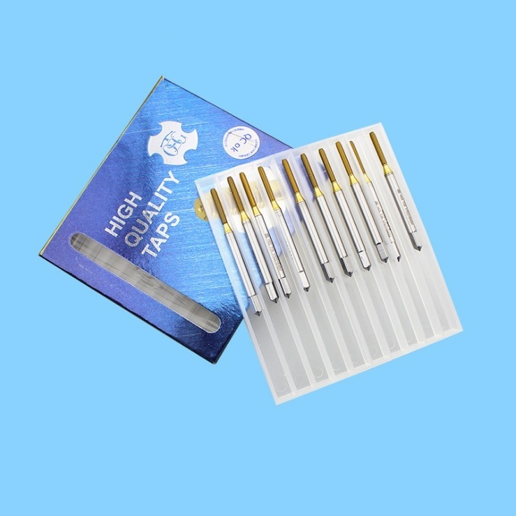 Set of 10 titanium coated straight flute taps M1.0-M2.0