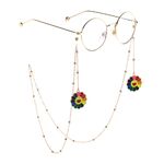 Gold-colored metal non-slip chain, with pendant sunflower and beads, for glasses and masks GL812