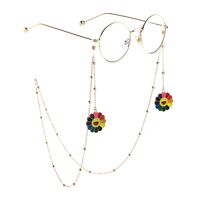 Gold-colored metal non-slip chain, with pendant sunflower and beads, for glasses and masks GL812