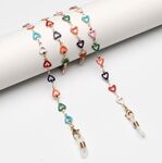 Gold-colored metal non-slip chain, with colorful heart, for glasses and masks GL1895