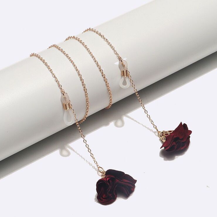 Gold-colored metal non-slip chain, with flower, for glasses and masks GL194-1