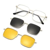Metal Blue Ray Cut protection men's frame + 2 magnet sunshade clip-ons 7013-GT