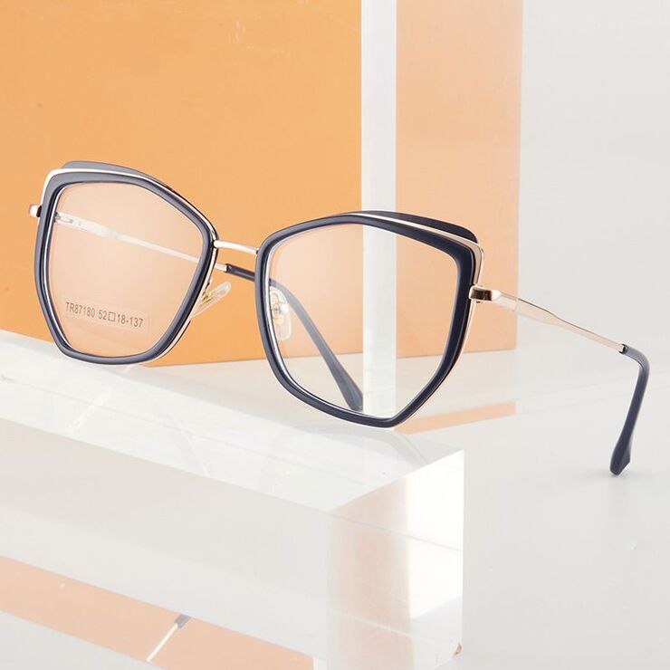 Combined frame (metal + TR90) or glasses with blue light protection, with spring hinges FA87180