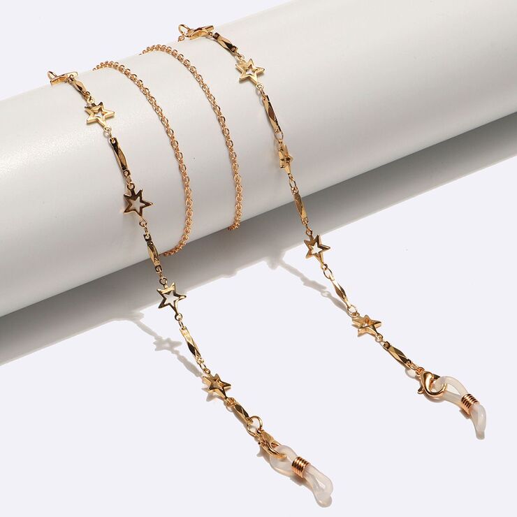 Gold-colored metal non-slip chain, with hollow star, for glasses and masks GL1583
