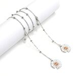 Silver-colored metal non-slip chain, with daisy and beads, for glasses and masks GL1040
