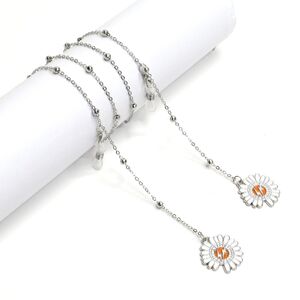 Silver-colored metal non-slip chain, with daisy and beads, for glasses and masks GL1040